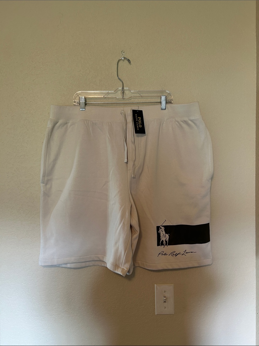 NWT Polo Ralph Lauren Big & Tall Sweat Shorts 2XB Cream Graphic Logo Drawstring